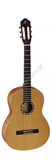 Gitara klasyczna Ortega R122SN cedr wąski gryf front w pionie.