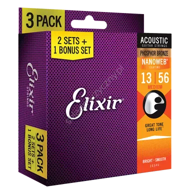 Elixir 16546 Nanoweb 3-Pack ][ Struny do gitary akustycznej 13-56