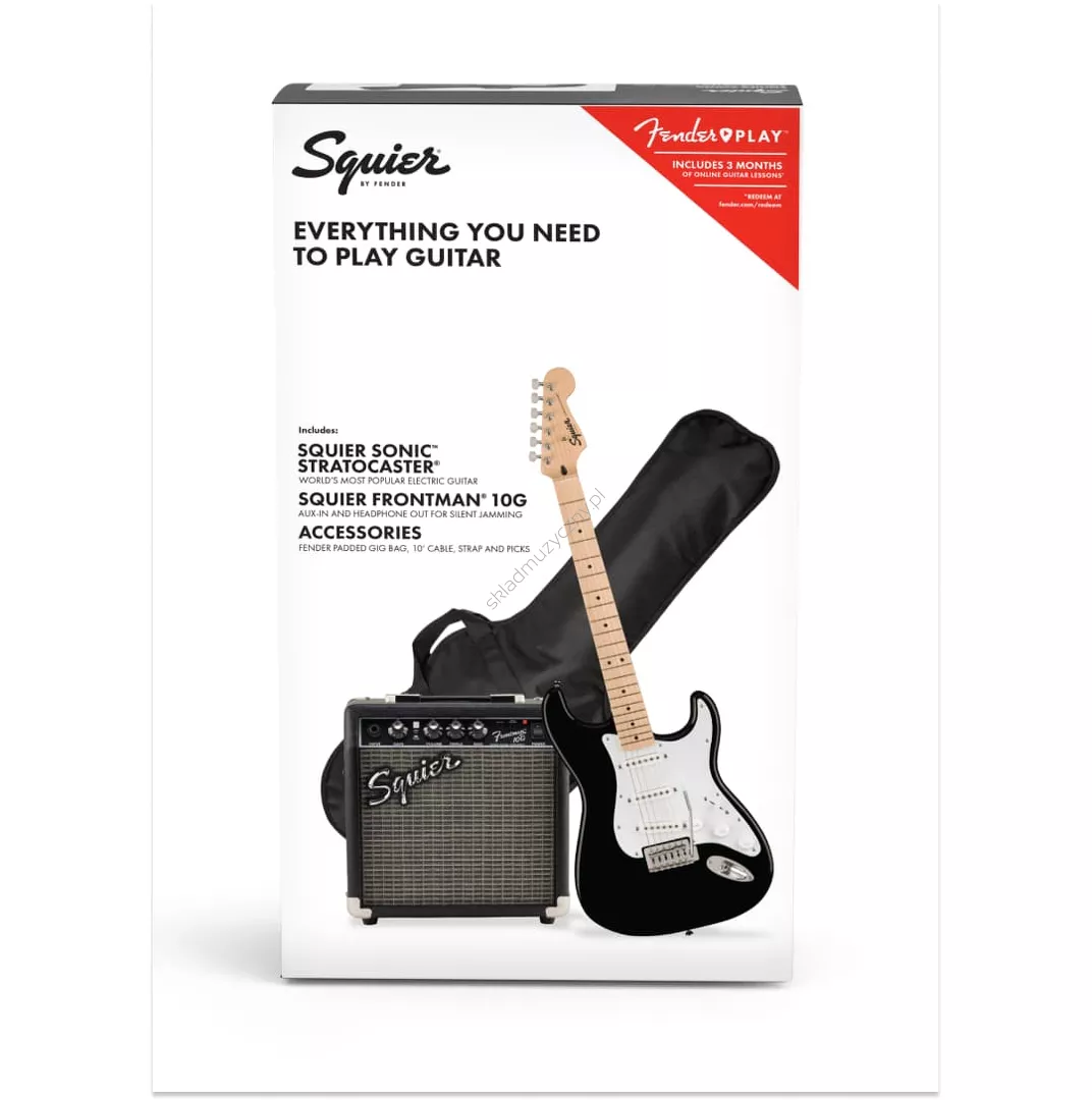 Squier Sonic Stratocaster Pack MN BLK Gig Bag 10G ][ Zestaw gitarowy ze wzmacniaczem i akcesoriami