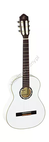 Gitara klasyczna 3/4 Ortega R121-3/4WH biała front w pionie.