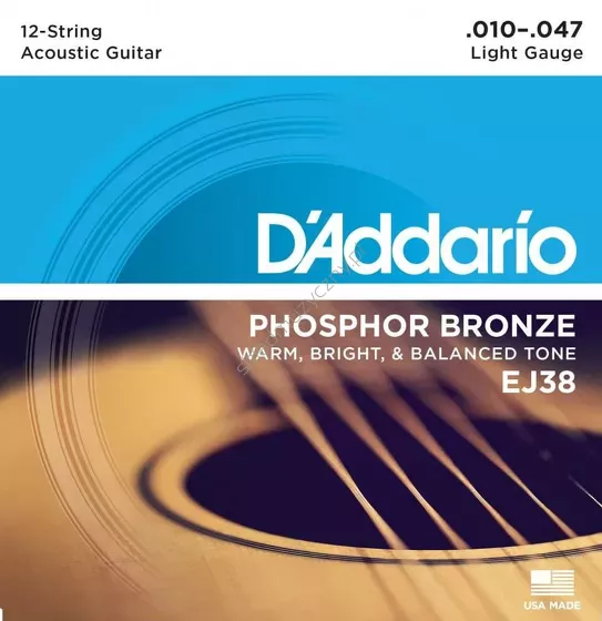 D'Addario EJ38 Phosphor Bronze ][ Komplet strun do 12-strunowej gitary akustycznej 10-47