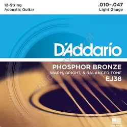D'Addario EJ38 Phosphor Bronze ][ Komplet strun do 12-strunowej gitary akustycznej 10-47