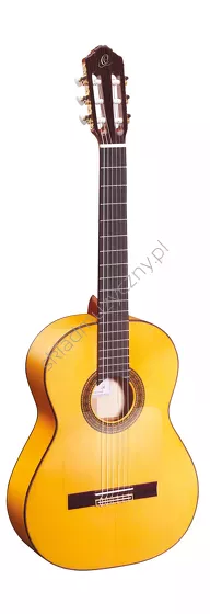 Gitara klasyczna Ortega R270F flamenco lity świerk i klon front w pionie.