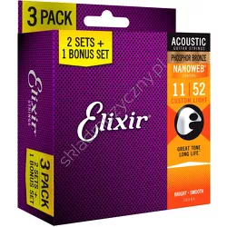 Elixir 16544 Nanoweb 3-Pack ][ Struny do gitary akustycznej 11-52