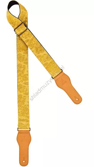 Pasek gitarowy Ortega OCS-330 wełniany żółty jeans przód.