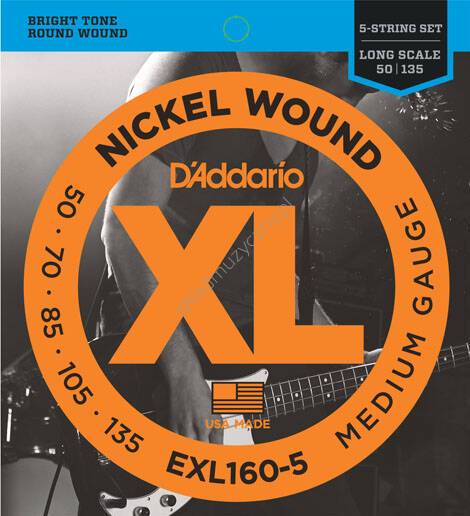 D'Addario EXL160-5 || Struny do 5-strunowej gitary basowej 50-135