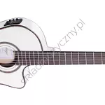 Gitara elektro-klasyczna Ortega RCE145WH biała top lity świerk thinline przód.