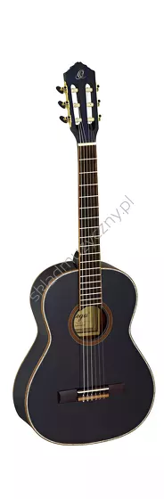Gitara klasyczna 3/4 Ortega R221BK-3/4 czarna front w pionie.