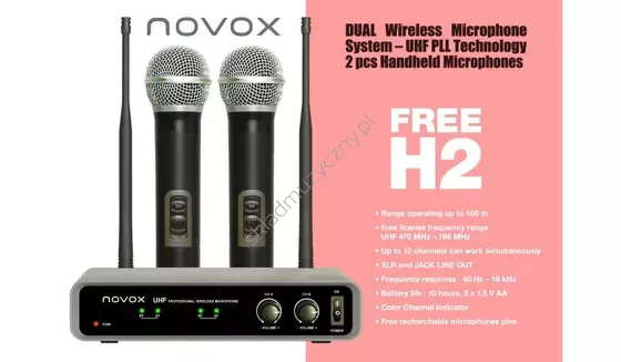 Novox Free H2 ][ Zestaw bezprzewodowy z dwoma mikrofonami do ręki