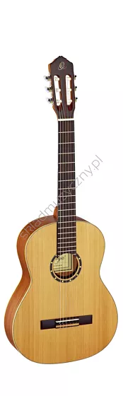 Gitara klasyczna Ortega R131 top lity cedr front w pionie.