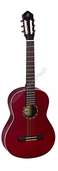 Gitara klasyczna Ortega R121WR czerwona front w pionie.