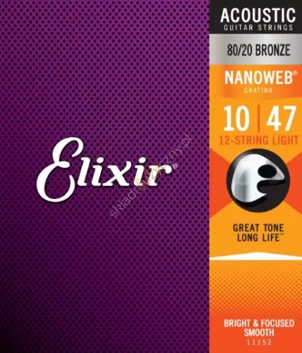 Elixir 11152 Phosphor Bronze Nanoweb ][ Struny do 12-strunowej gitary akustycznej 10-47