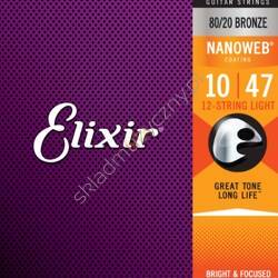 Elixir 11152 Phosphor Bronze Nanoweb | Struny do 12-strunowej gitary akustycznej 10-47