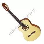 Gitara elektro-klasyczna leworęczna Ortega RCE138SN-L top lity świerk wąski gryf front.