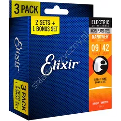 Elixir 16540 Nanoweb 3-Pack ][ Struny do gitary elektrycznej 9-42