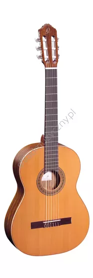 Gitara klasyczna Ortega R220 hiszpańska lity cedr i ovangkol front w pionie.