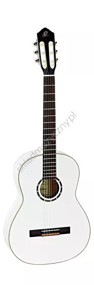 Gitara klasyczna Ortega R121SNWH biała wąski gryf front w pionie.