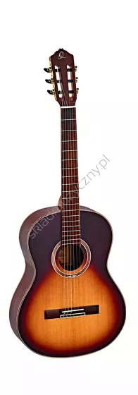 Gitara klasyczna Ortega R158SN-HSB wąski gryf lity top honey burst front w pionie.