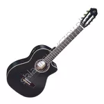 Gitara elektro-klasyczna Ortega RCE141BK czarna top lity świerk front.