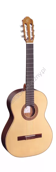 Gitara klasyczna Ortega R210 hiszpańska lity świerk i mahoń front w pionie.