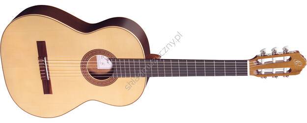 Gitara klasyczna Ortega R210 hiszpańska lity świerk i mahoń przód.