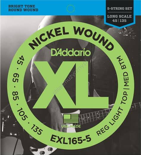 D'Addario EXL165-5 || Struny do 5-strunowej gitary basowej 45-135