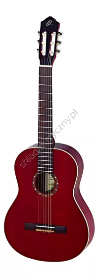 Gitara klasyczna leworęczna Ortega R121LWR czerwona front w pionie.