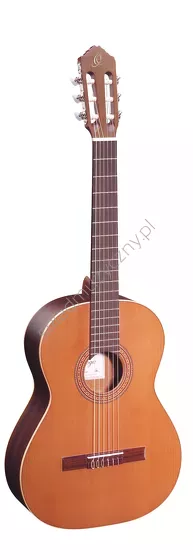 Gitara klasyczna Ortega R190 hiszpańska lity cedr i caoba front w pionie.