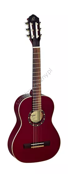 Gitara klasyczna 1/2 Ortega R121-1/2WR czerwona front w pionie.