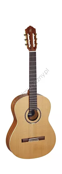 Gitara klasyczna Ortega R139MN top lity cedr naturalna front w pionie.