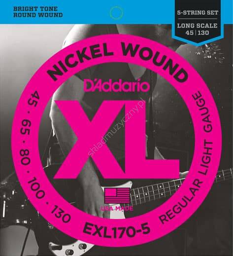 D'Addario EXL170-5 || Struny do 5-strunowej gitary basowej 45-130