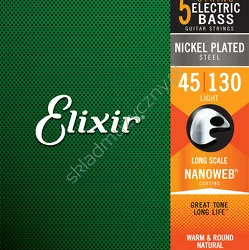 Elixir 14202 Steel Nickel Plated ][ Struny do 5-strunowej gitary basowej 45-130