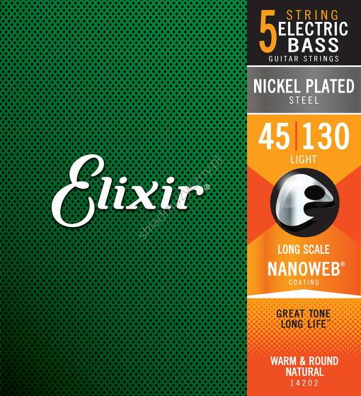 Elixir 14202 Steel Nickel Plated | Struny do 5-strunowej gitary basowej 45-130