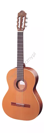 Gitara klasyczna leworęczna Ortega R180L hiszpańska lity cedr i bubinga front w pionie.