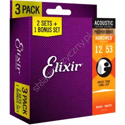 Elixir 16545 Nanoweb 3-Pack ][ Struny do gitary akustycznej 12-53