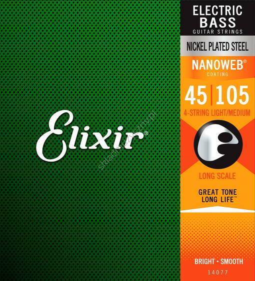 Elixir 14077 Steel Nickel Plated || Struny do 4-strunowej gitary basowej 45-105