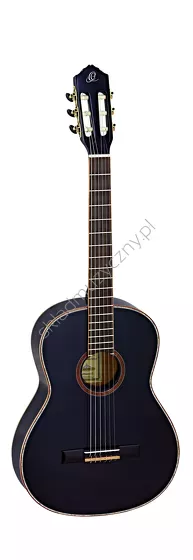 Gitara klasyczna Ortega R221SNBK wąski gryf czarna front w pionie.