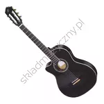 Gitara elektro-klasyczna leworęczna Ortega RCE145LBK czarna top lity świerk thinline front.