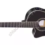 Gitara elektro-klasyczna leworęczna Ortega RCE145LBK czarna top lity świerk thinline przód.