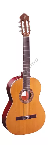 Gitara klasyczna Ortega R200 hiszpańska lity cedr i palo-rojo front w pionie.